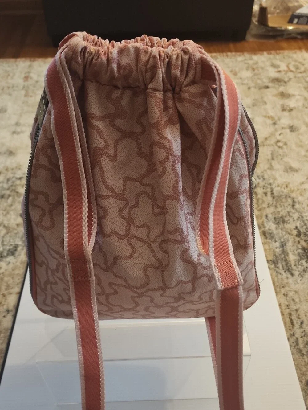 Tous Kaos New Colores Pink Patterned Backpack with Bear Charm. EUC. 33×38×6